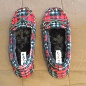 Women’s Minnetonka Red/Black Plaid Shoes